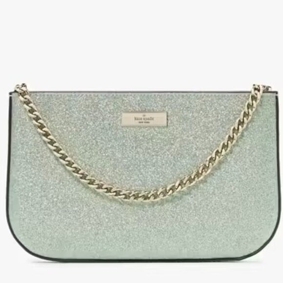 NWT Kate SpadeKenzie Glitter Lilly Pochette Clutch Handbag Metallic Seawater